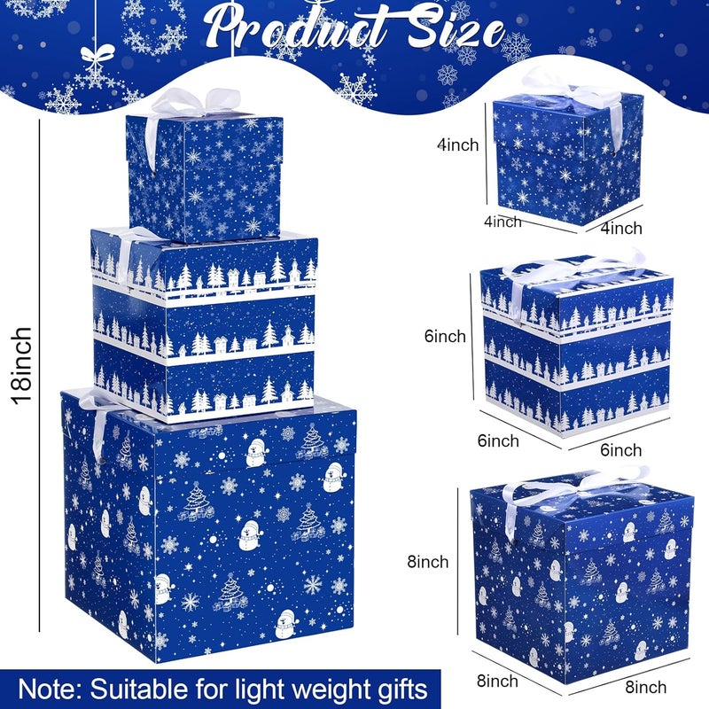 TecUnite 3 Pcs Christmas Stackable Nesting Gift Boxes Decorative Boxes with Lids for Present Wrapping Xmas New Year Holiday Party Xmas Tree Decor(Classic,Blue,White) - Image 3